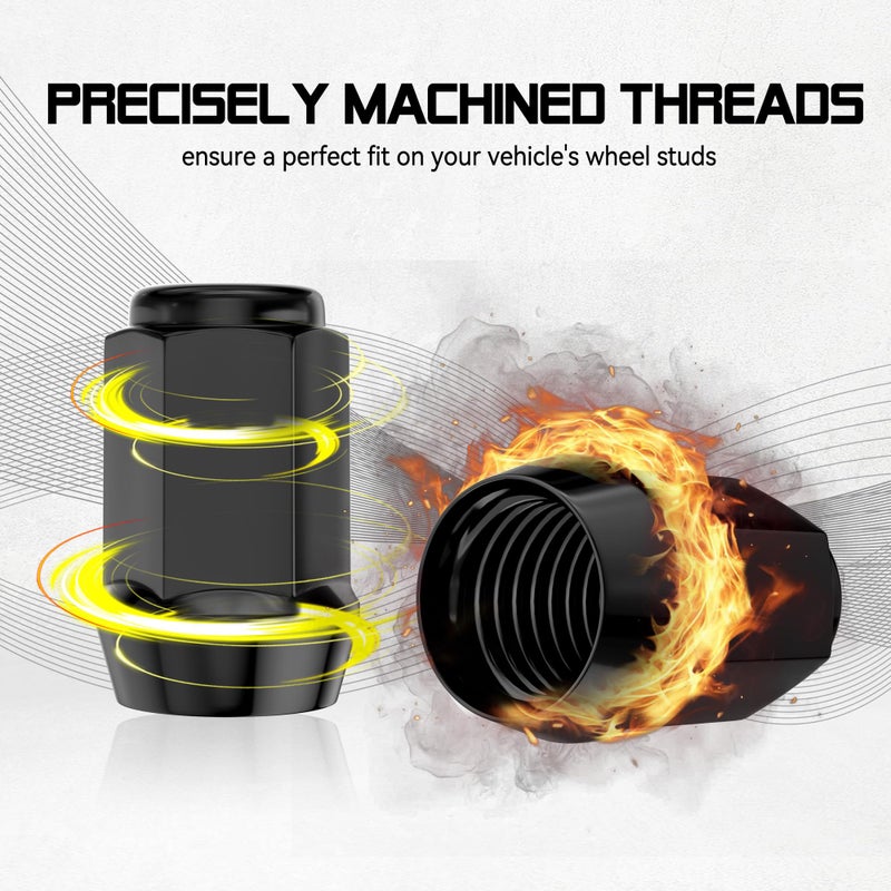 FLYCLE 20PCS 1/2-20 1.38 inch Closed End Bulge Acorn Black Lug Nuts - Cone Seat - 19mm Hex Compatible with Bronco Mustang Cherokee Ranger Explorer Liberty YJ TJ KJ KK ZJ WJ WK XK MJ XJ - Image 5